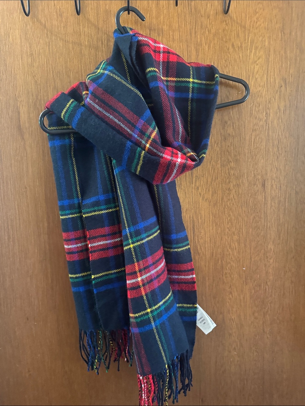 Abercrombie & Fitch Navy Tartan Scarf with Red, Blue & Yellow Stripes